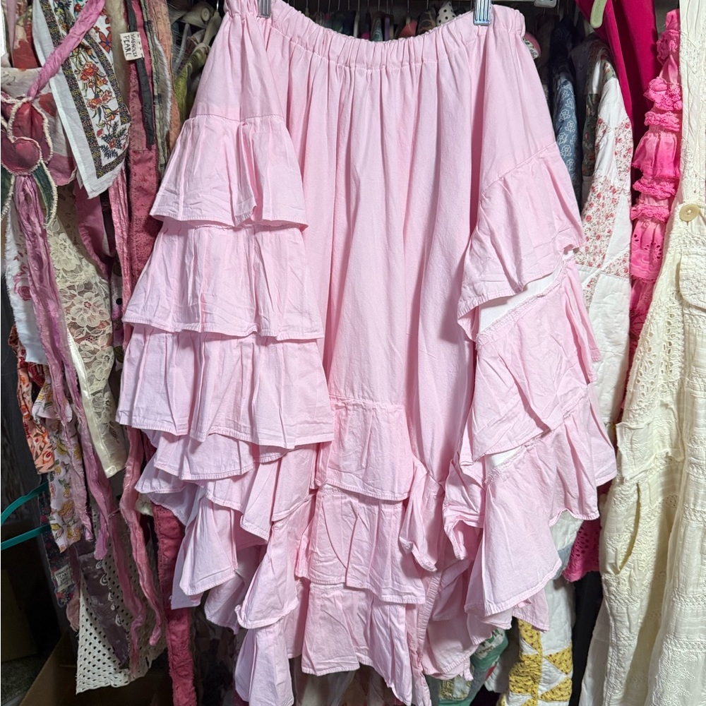 Pink Ruffle Tiered Maxi Skirt - Unbranded